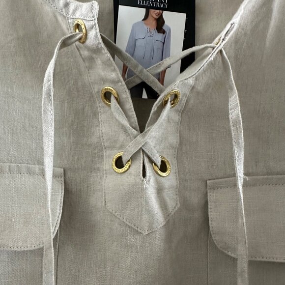 Ellen Tracy Lace-Up Linen Tunic Top XXL Sandstone - Picture 8 of 8